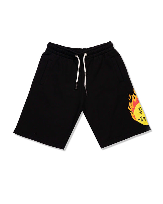 Black Flame Smiley Print Jersey Shorts