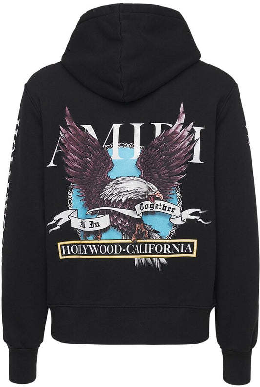 Amiri Eagle Hollywood Cotton Jersey Hoodie in Black